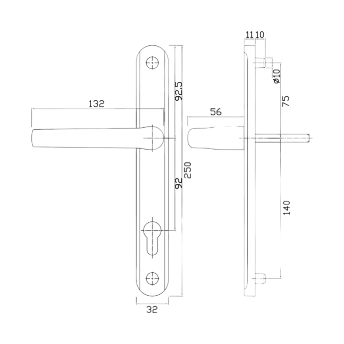 ATLAS door handle technical drawing