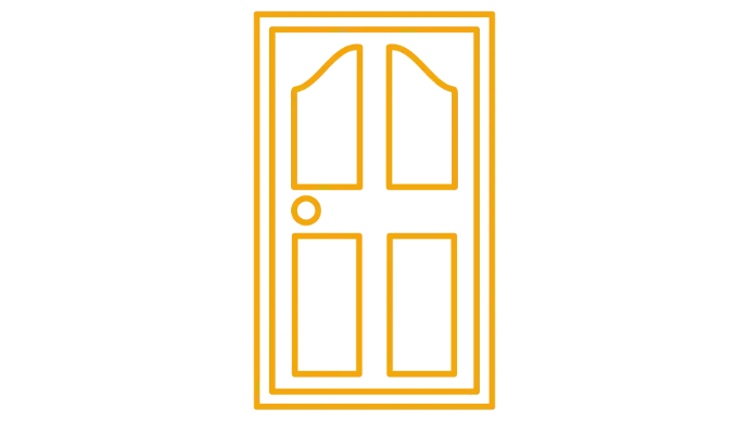 Orange icon of a door