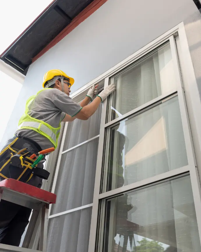 Man fitting a window