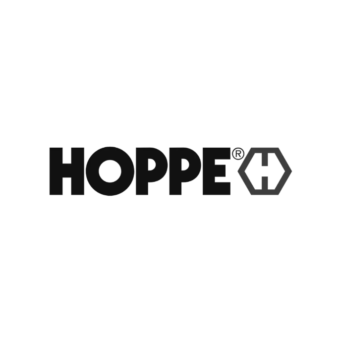 Black and white Hoppe logo