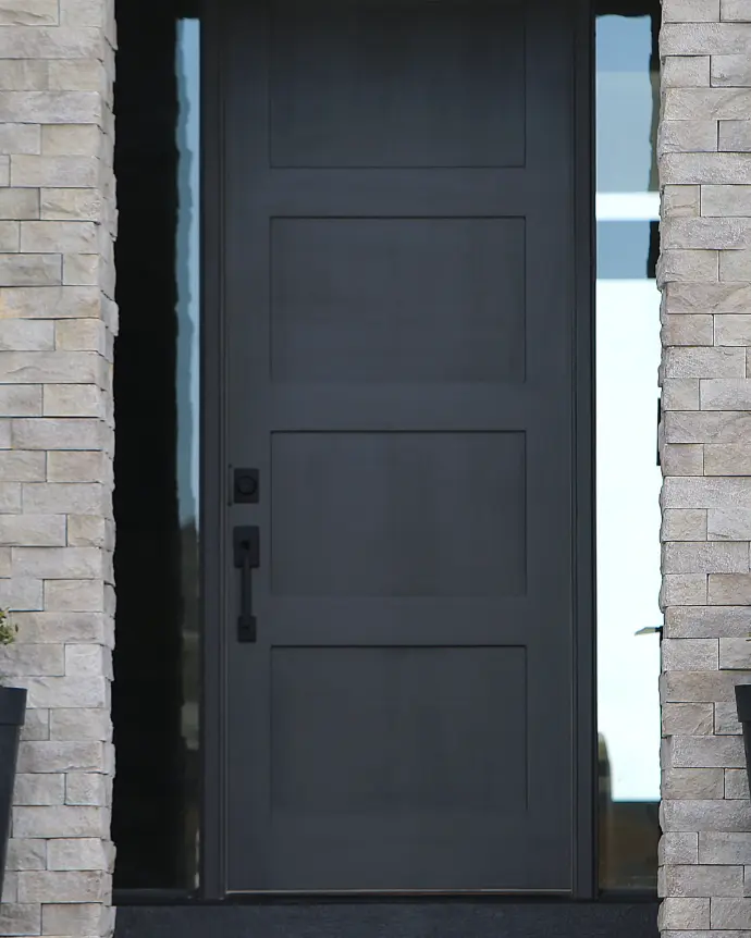A black door with a black handle